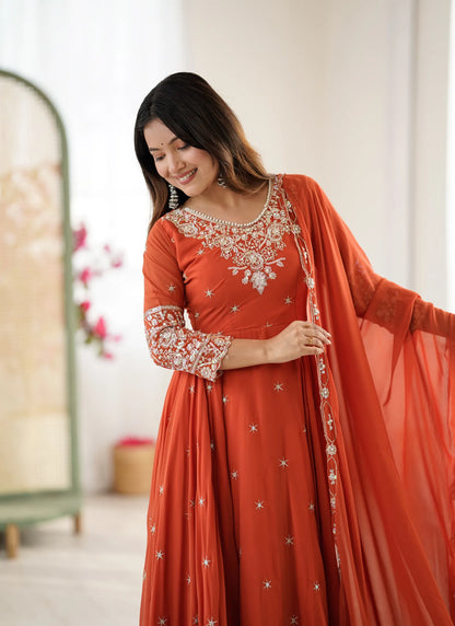 Orange Rembo Sequence Designer Anarkali Suit