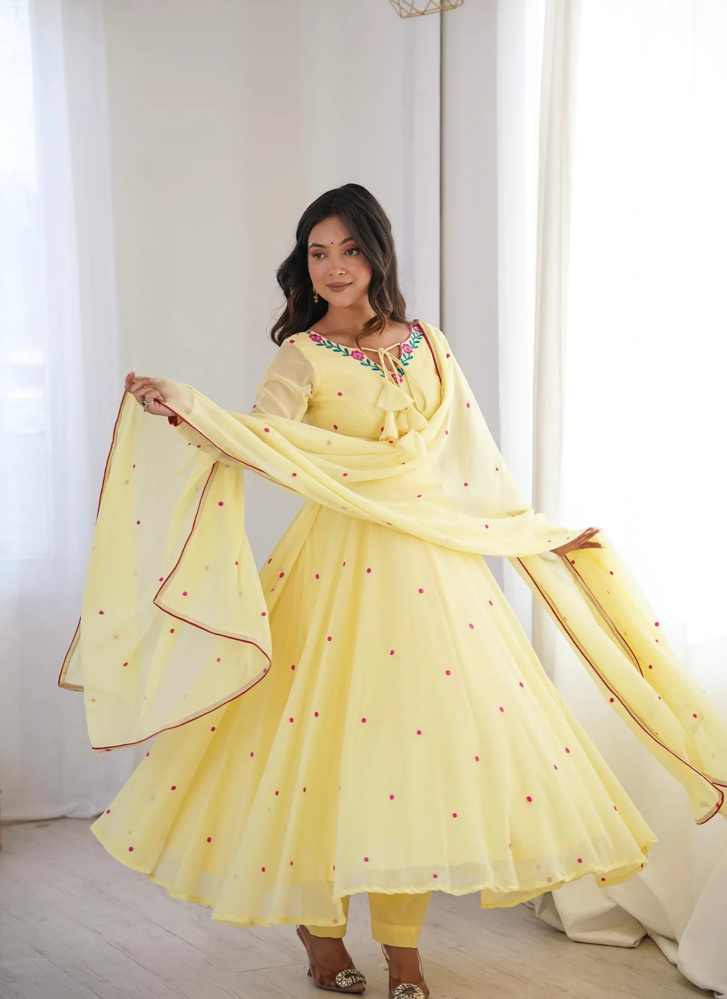 Light Yellow Heavy Faux Georgette Anarkali Suit