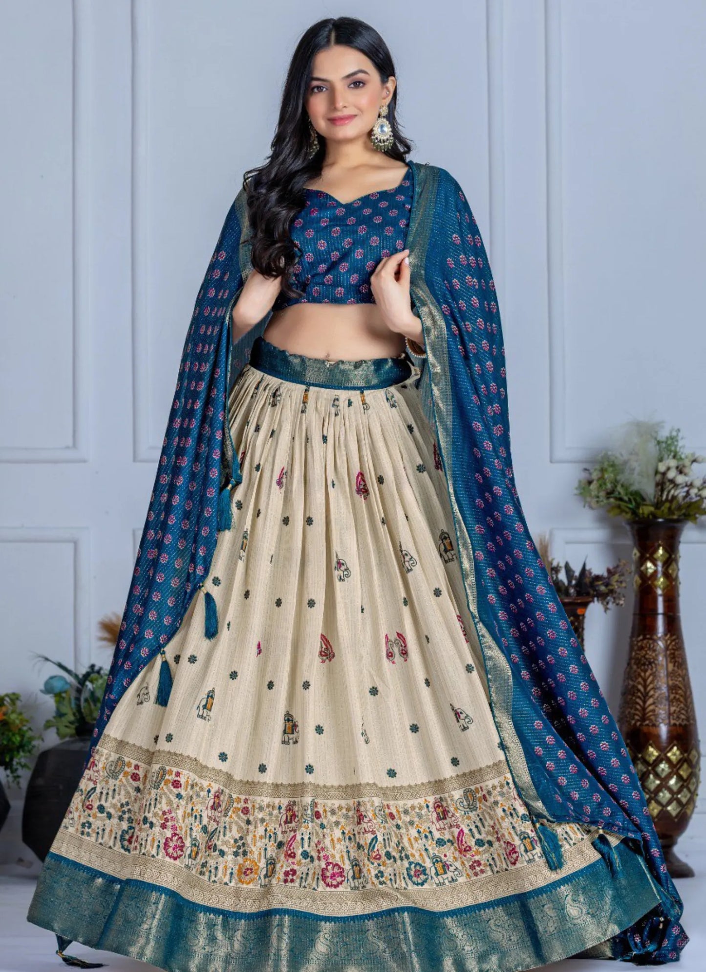 Blue Heavy Lichi Fabric Lehenga Choli