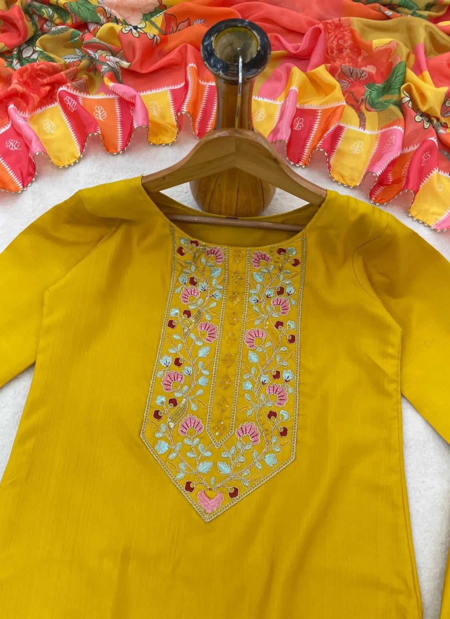 Yellow Vertican Silk Kurta Set