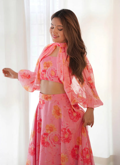 Multi Floral Organja Fabric Lehenga Choli