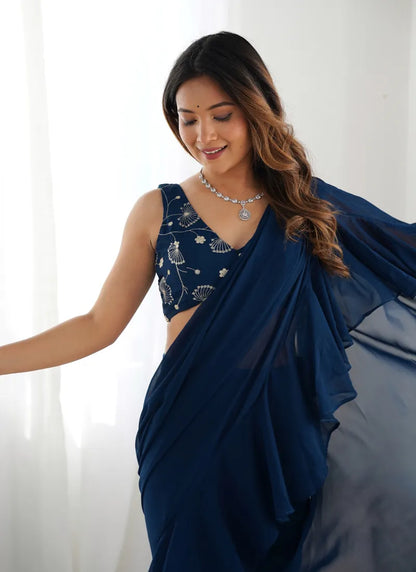 Ready To Wear Sharara Saree Teal Blue