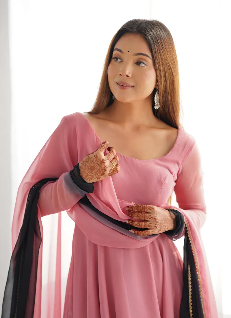 Heavy Pure Soft Fox Georgette Anarkali Onion Pink