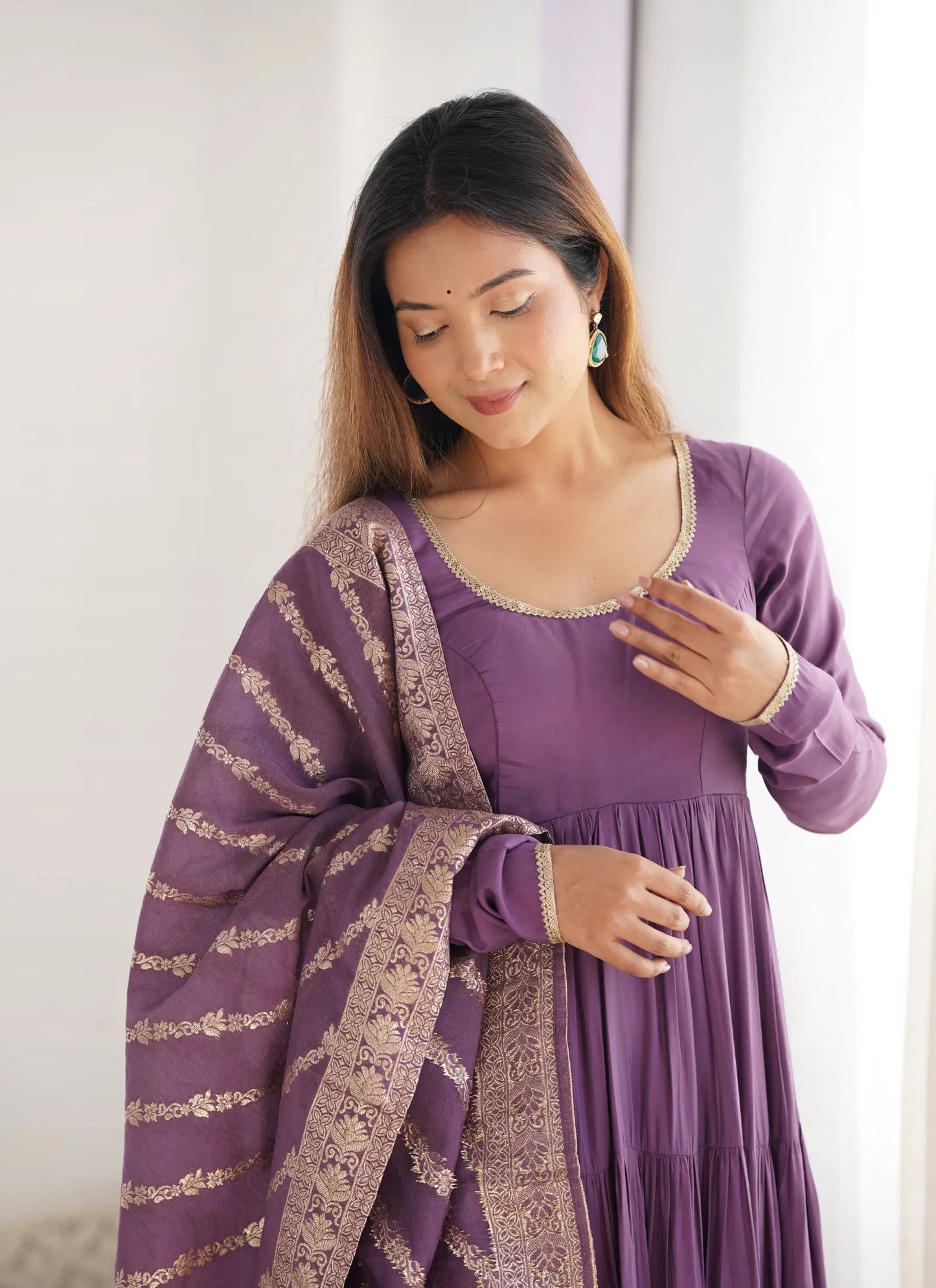 Heavy Pure Romansilk Anarkali Mauve