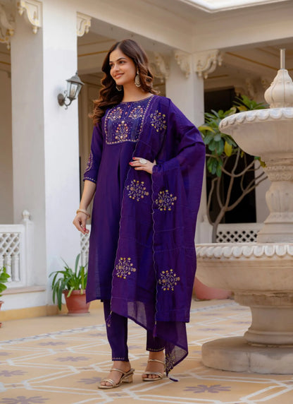 Purple Pure Viscose Designer Kurti Set