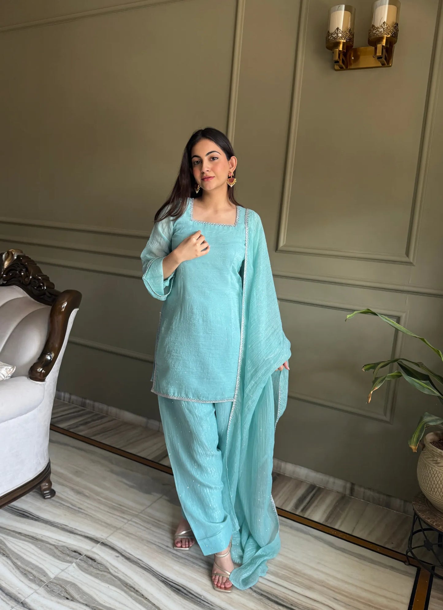 Sky Blue Crunchy Silk Salwar Suit