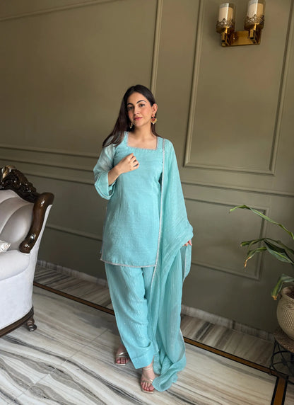 Sky Blue Crunchy Silk Salwar Suit