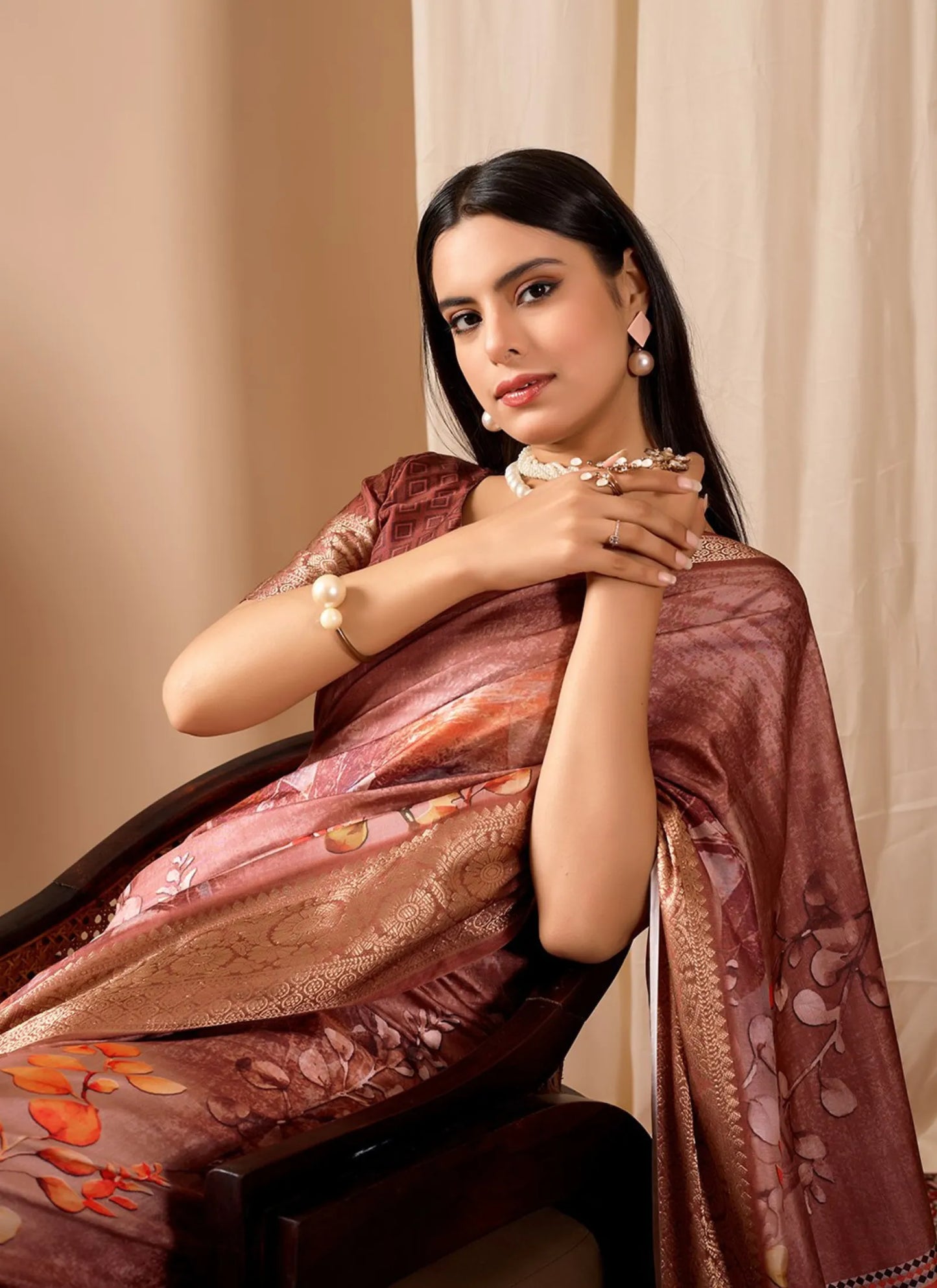 Premium Soft Lichi Silk Saree Brown