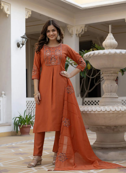 Orange Pure Viscose Designer Kurti Set