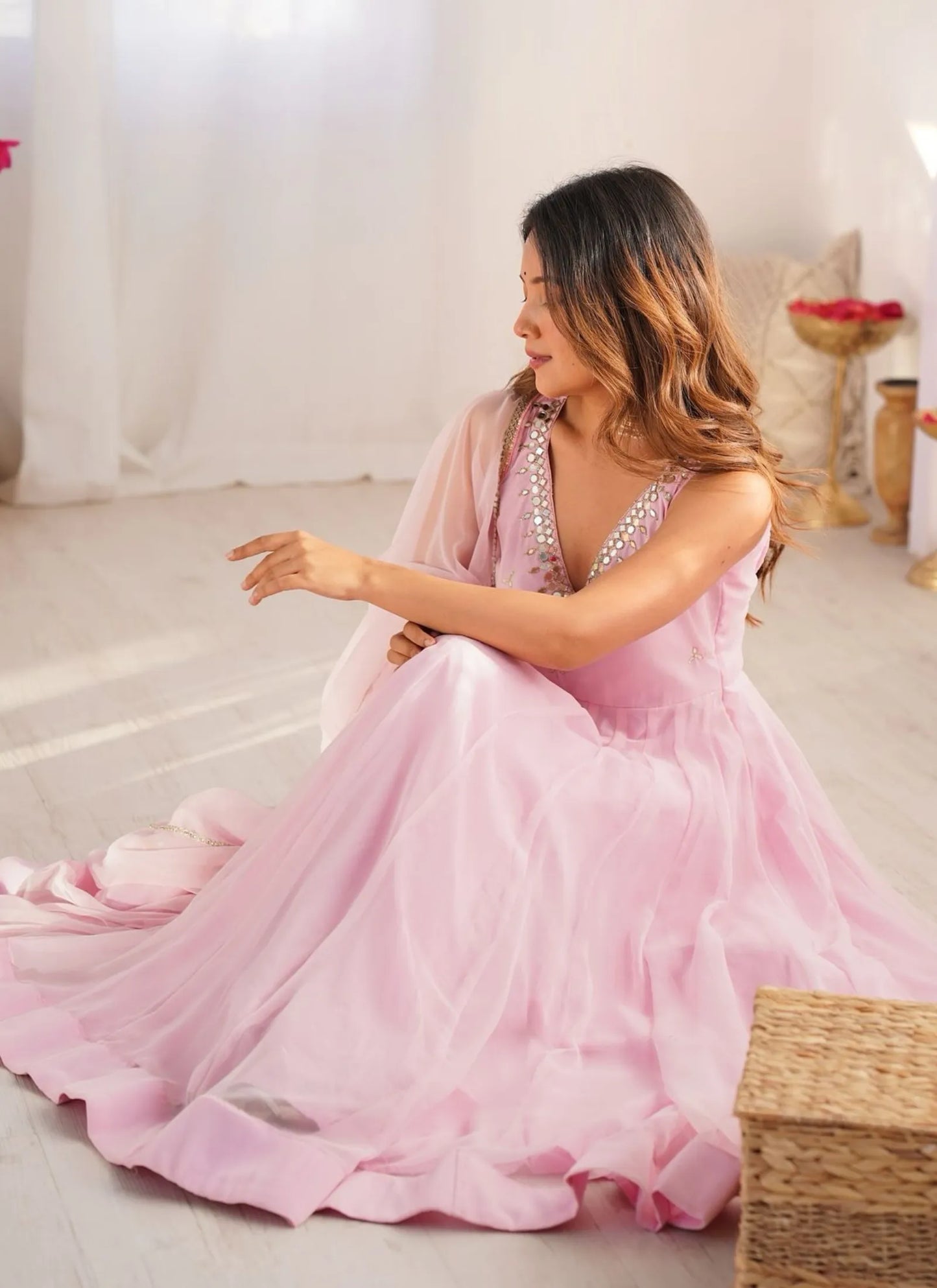 Georgette Anarkali Suit Baby Pink