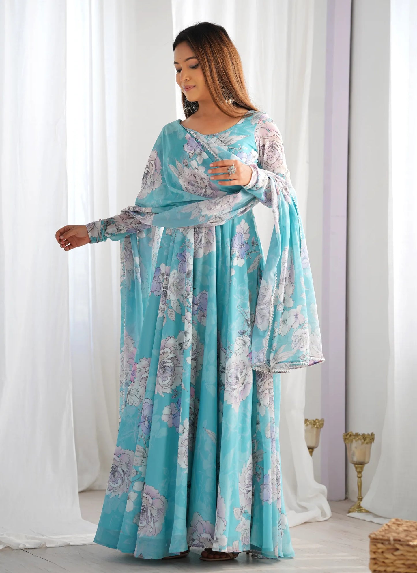 Floral Print Pure Fox Georgette Anarkali Suit