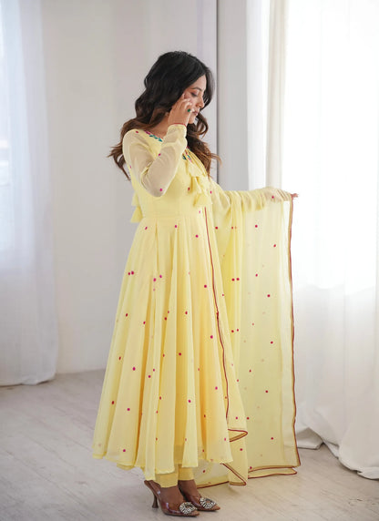 Light Yellow Heavy Faux Georgette Anarkali Suit