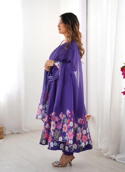 Pure Soft Organja Silk Anarkali Purple