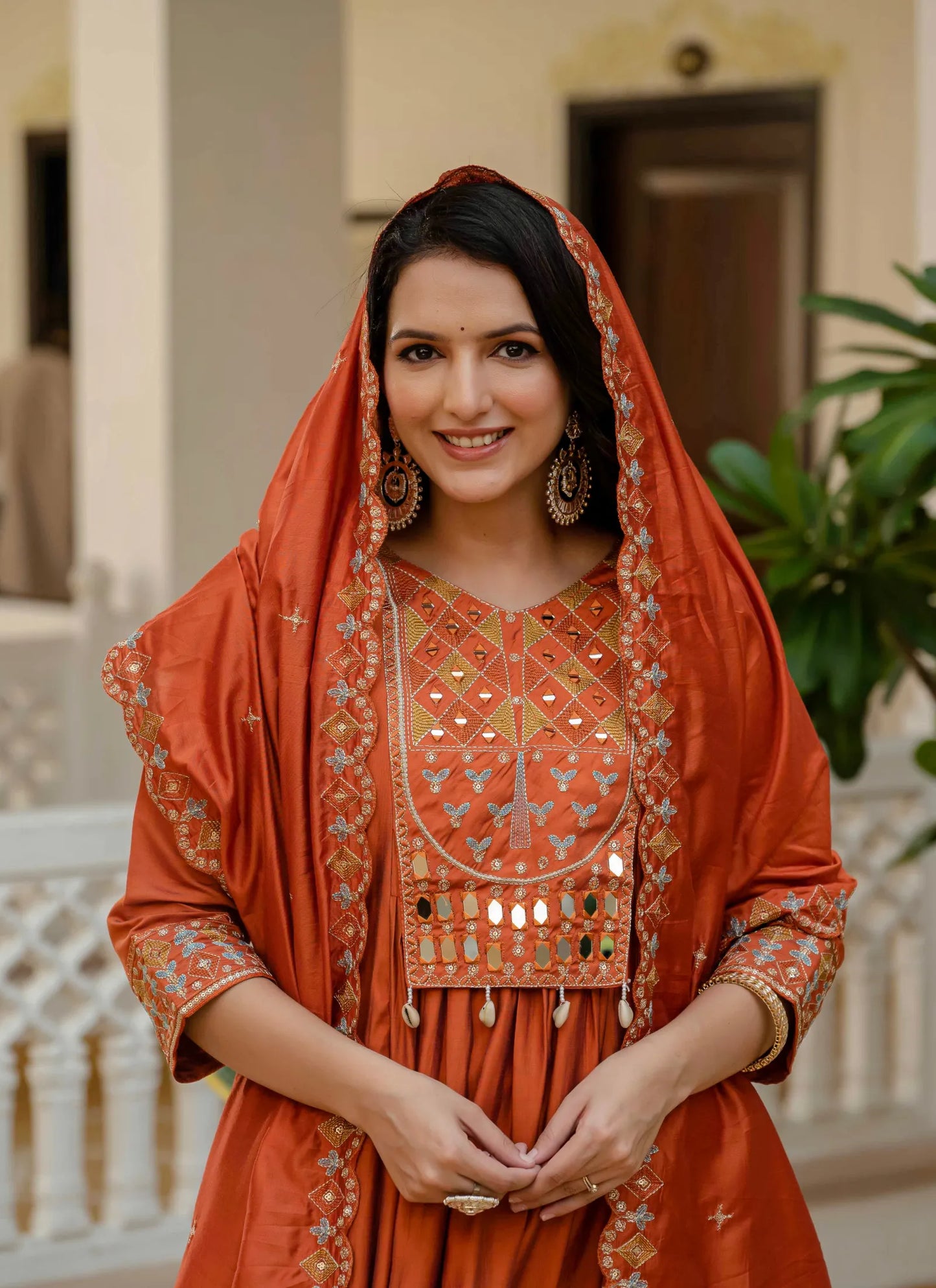 Beautiful Roman Silk Anarkali Kurti Orange