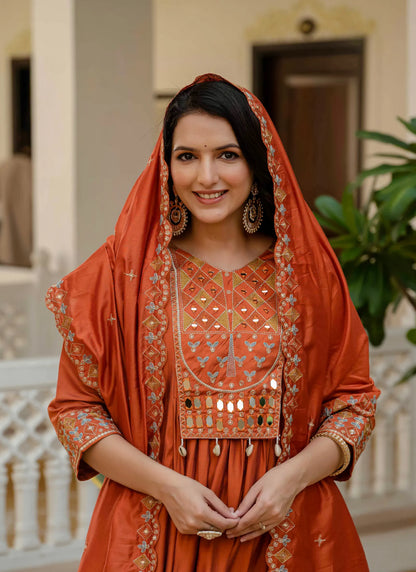 Beautiful Roman Silk Anarkali Kurti Orange