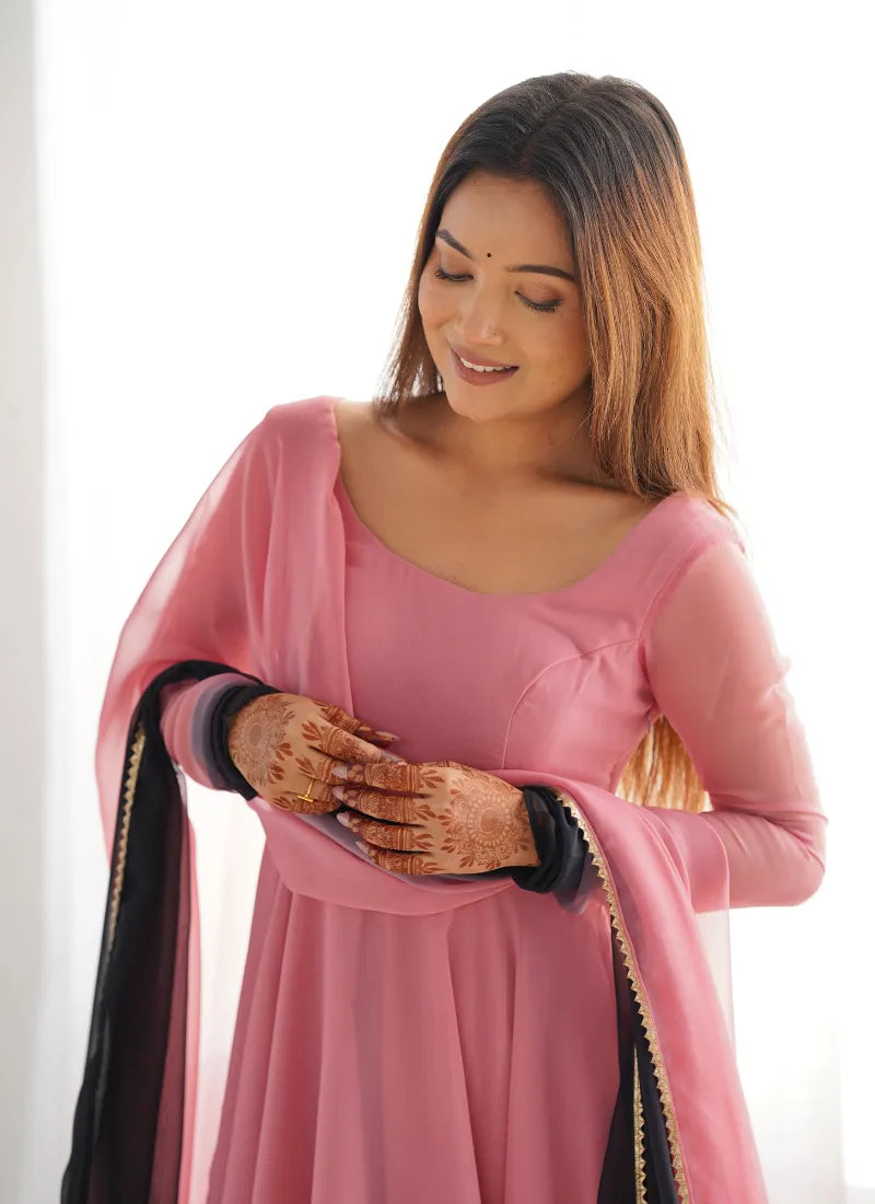 Heavy Pure Soft Fox Georgette Anarkali Onion Pink