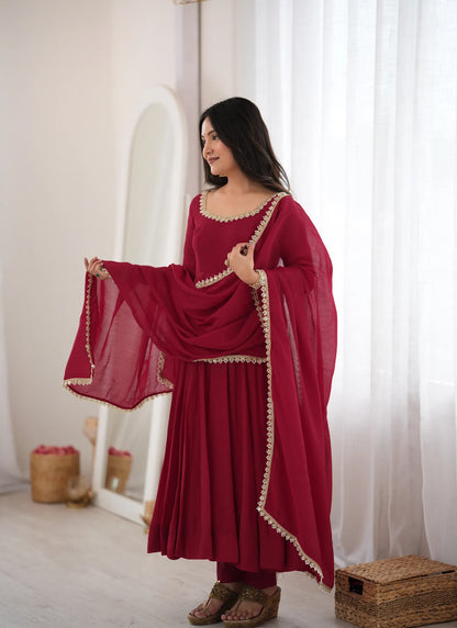 Dark Pink Pure Mal Chanderi Anarkali Suit