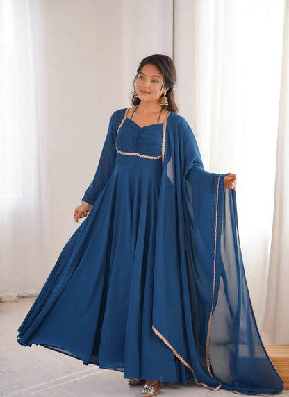 Teal Pure Blooming Georgette Anarkali Suit