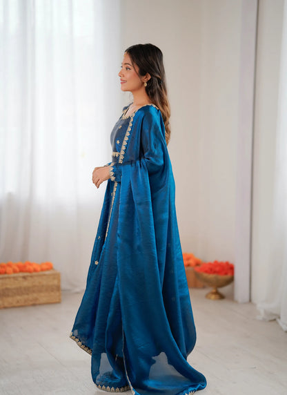 Blue Fandy Silk Anarkali Suit