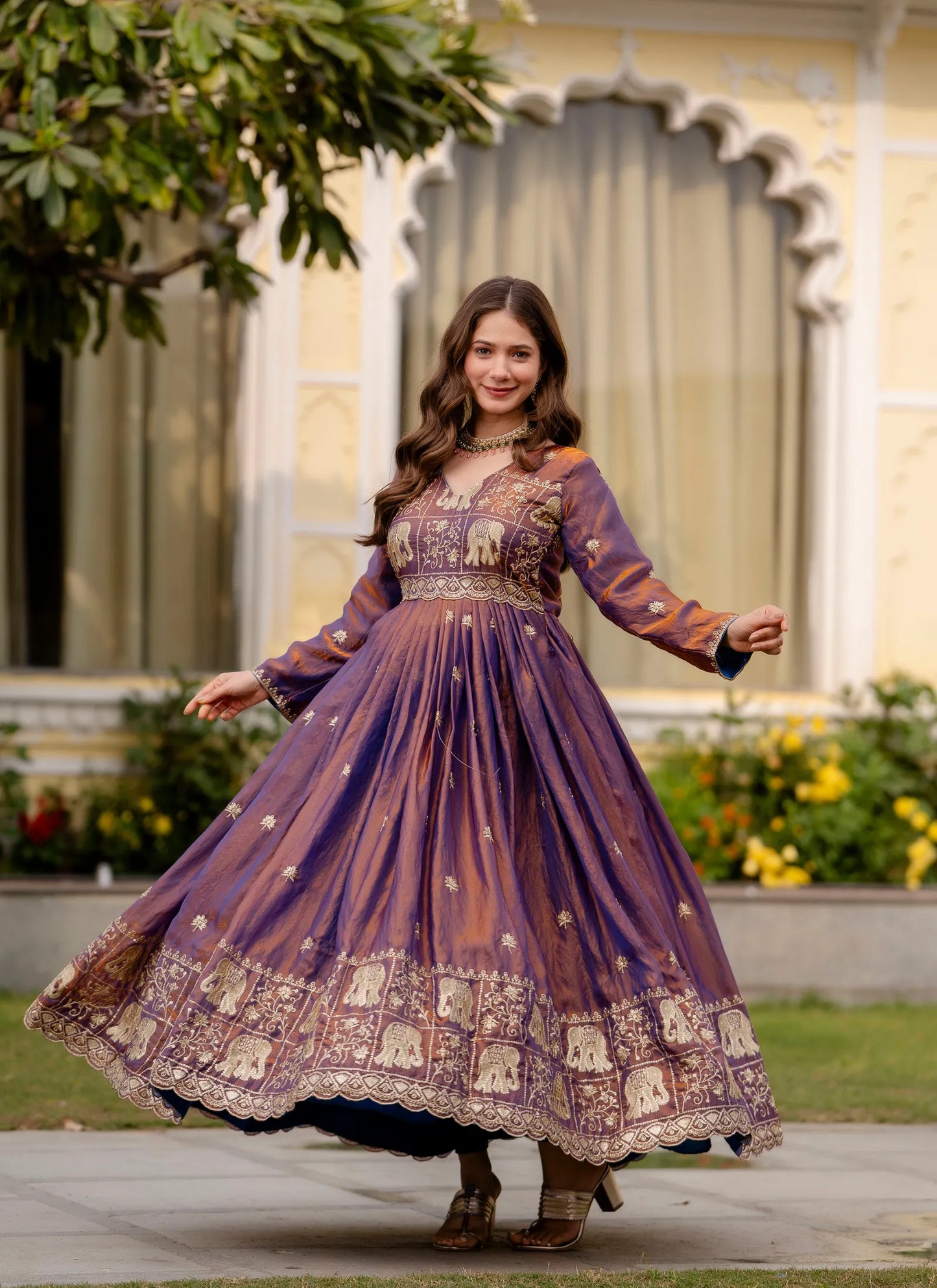 Dusty Purple Embroidered Fendy Satin Gown