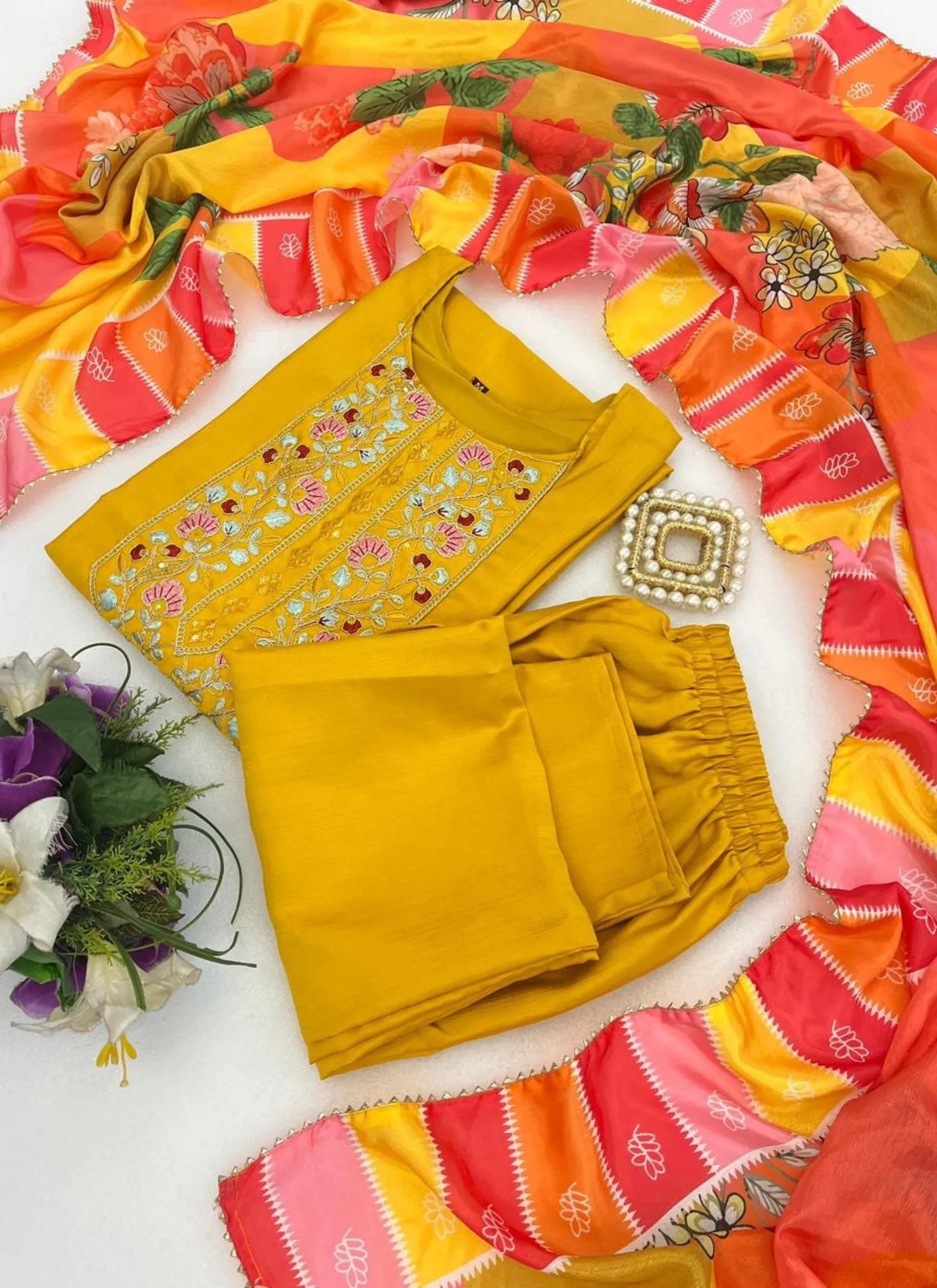 Yellow Vertican Silk Kurta Set
