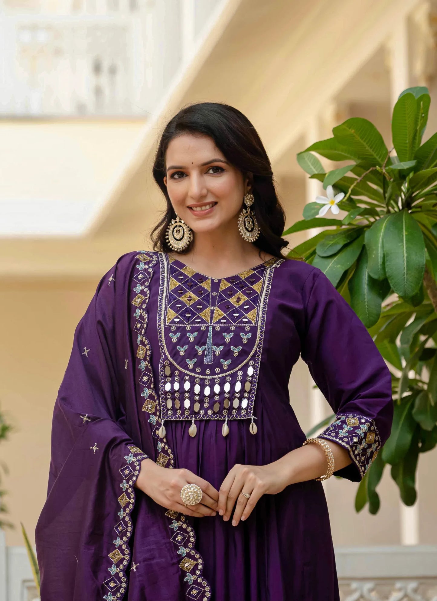 Beautiful Roman Silk Anarkali Kurti Purple