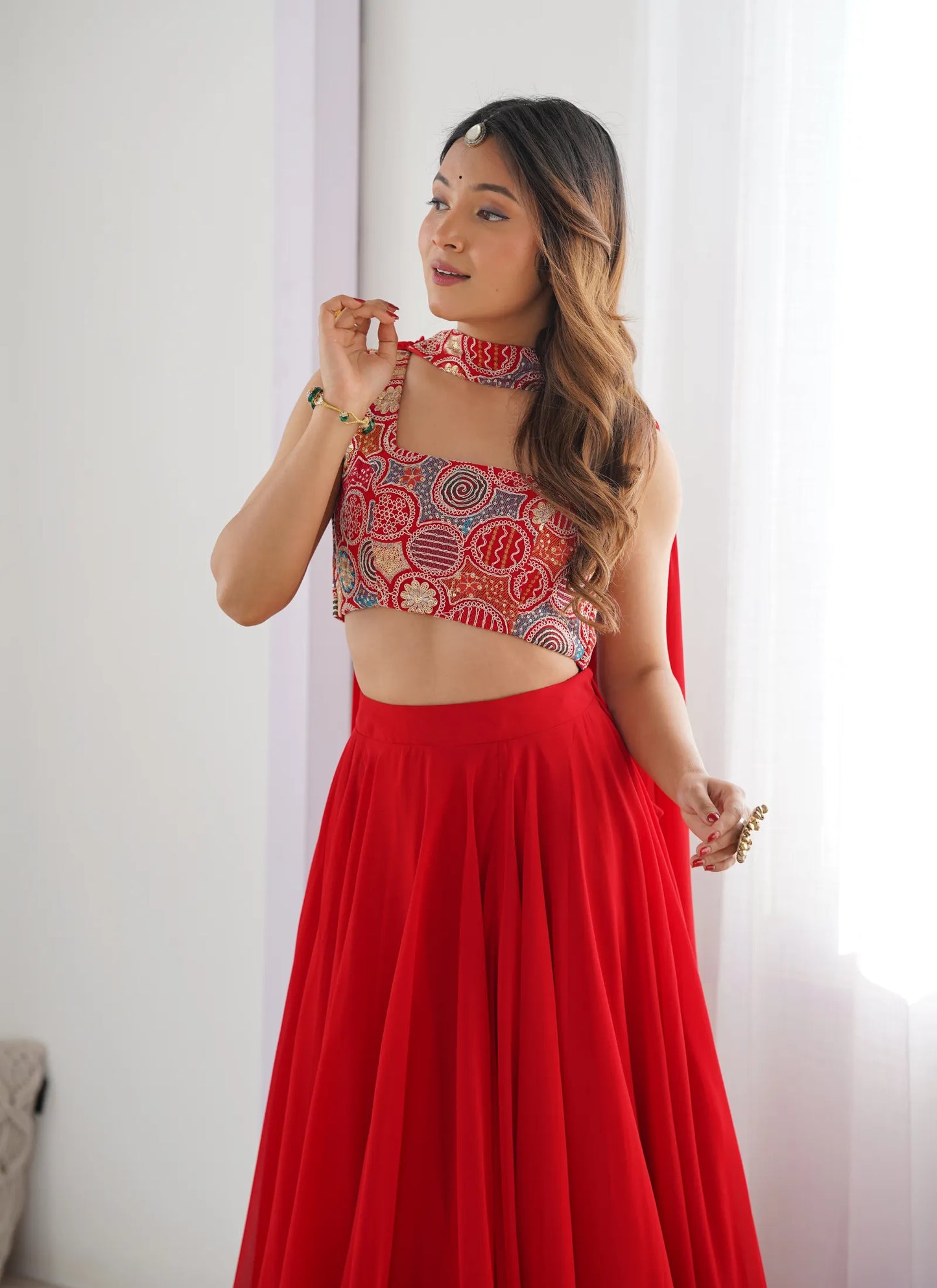 Pure Soft Fox Georgette Lehenga Choli Red