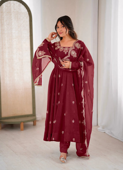 Maroon Designer Embroidered Anarkali Suit