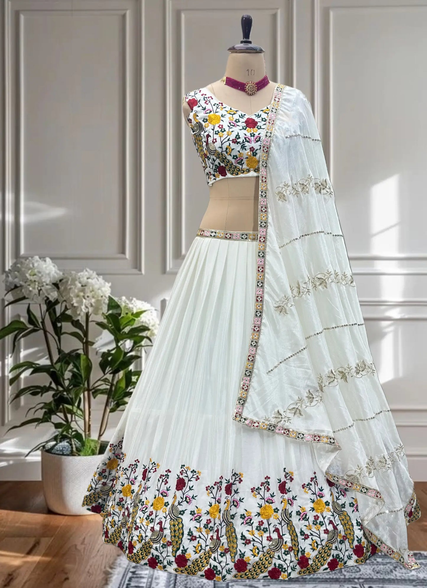 Tradition Embroidery Lehenga Choli White