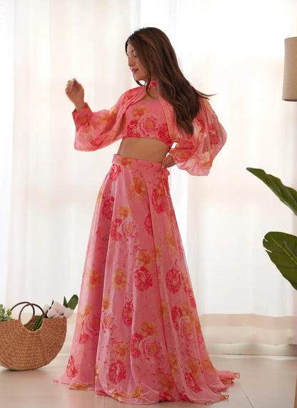 Multi Floral Organja Fabric Lehenga Choli