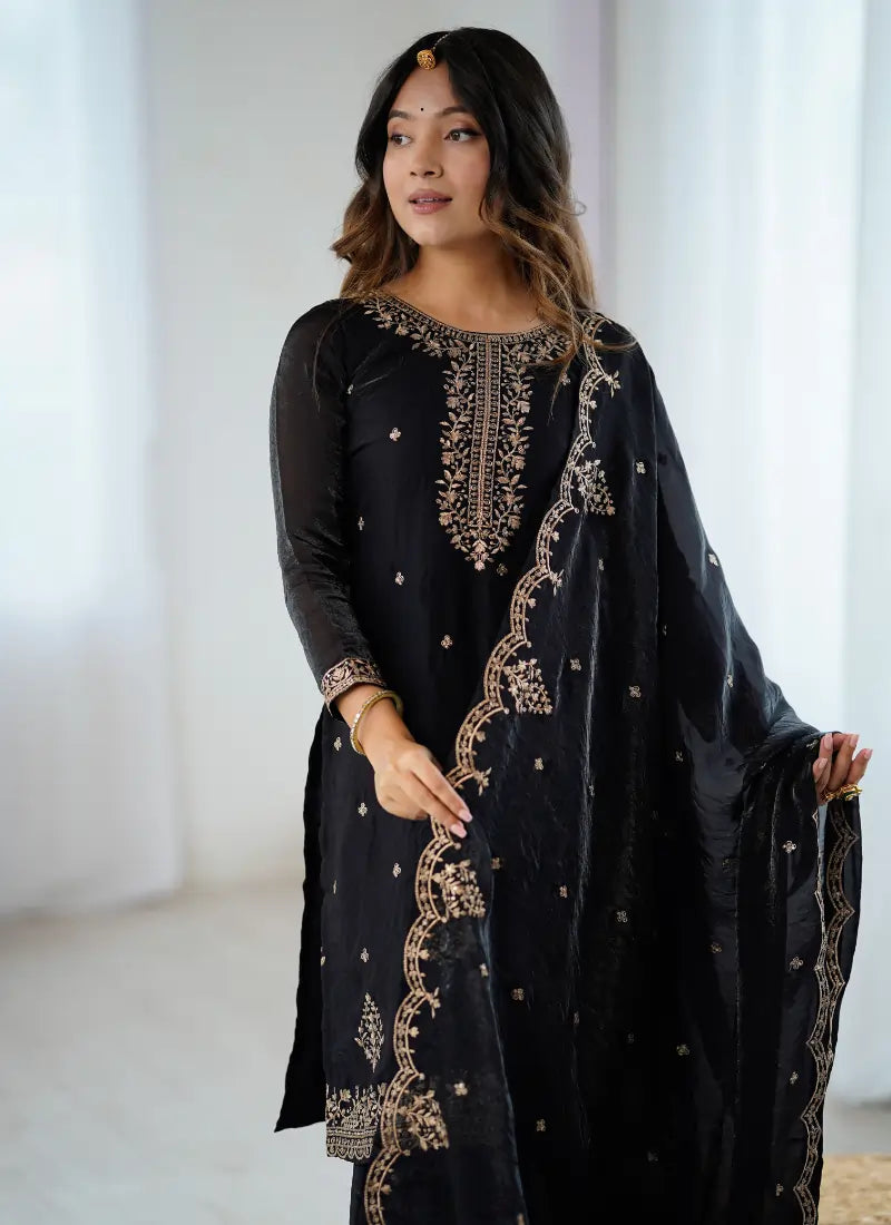 Pure Soft Crunchy Silk Fabric Sharara Black