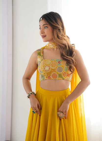 Pure Soft Fox Georgette Lehenga Choli Yellow