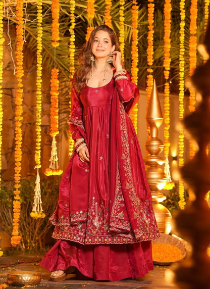 Red Heavy Silk Anarkali Suit
