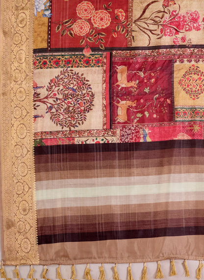 Tribal Art Print Soft Lichi Silk Saree