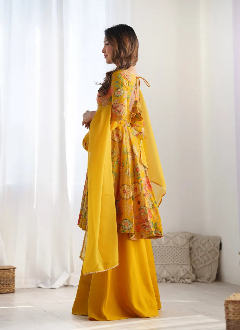 Heavy Pure Soft Romansilk Chanderi Discharge Print Fabric Yellow