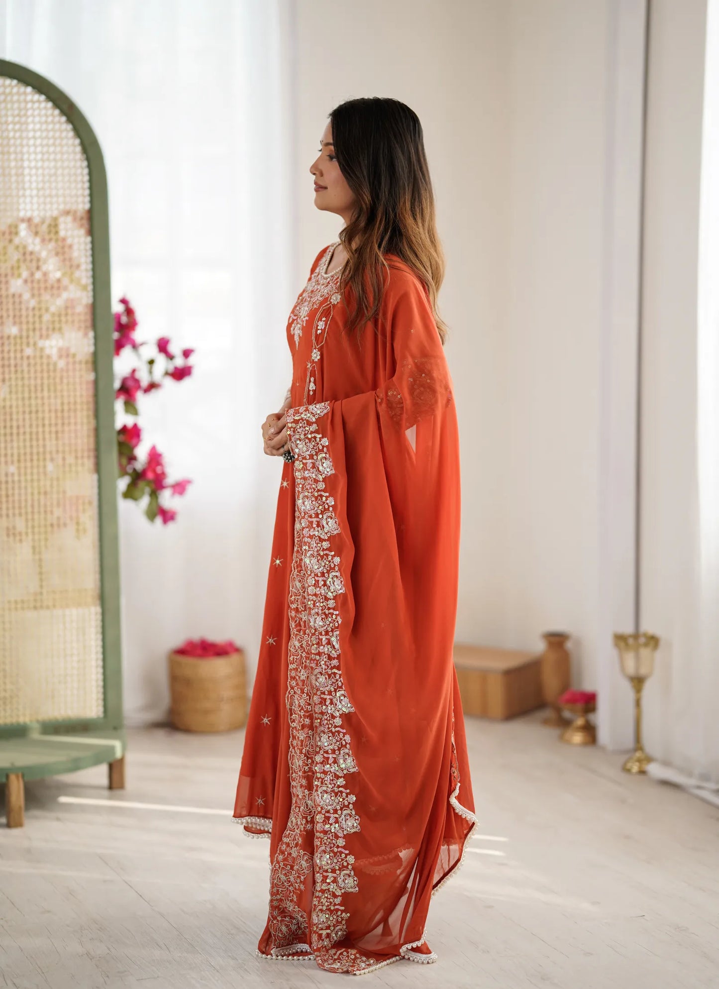 Orange Rembo Sequence Designer Anarkali Suit