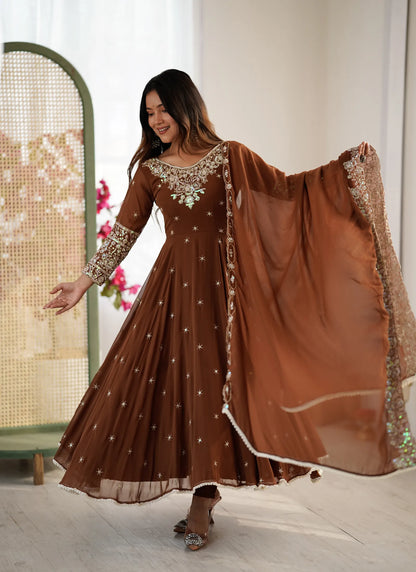 Brown Rembo Sequence Designer Anarkali Suit