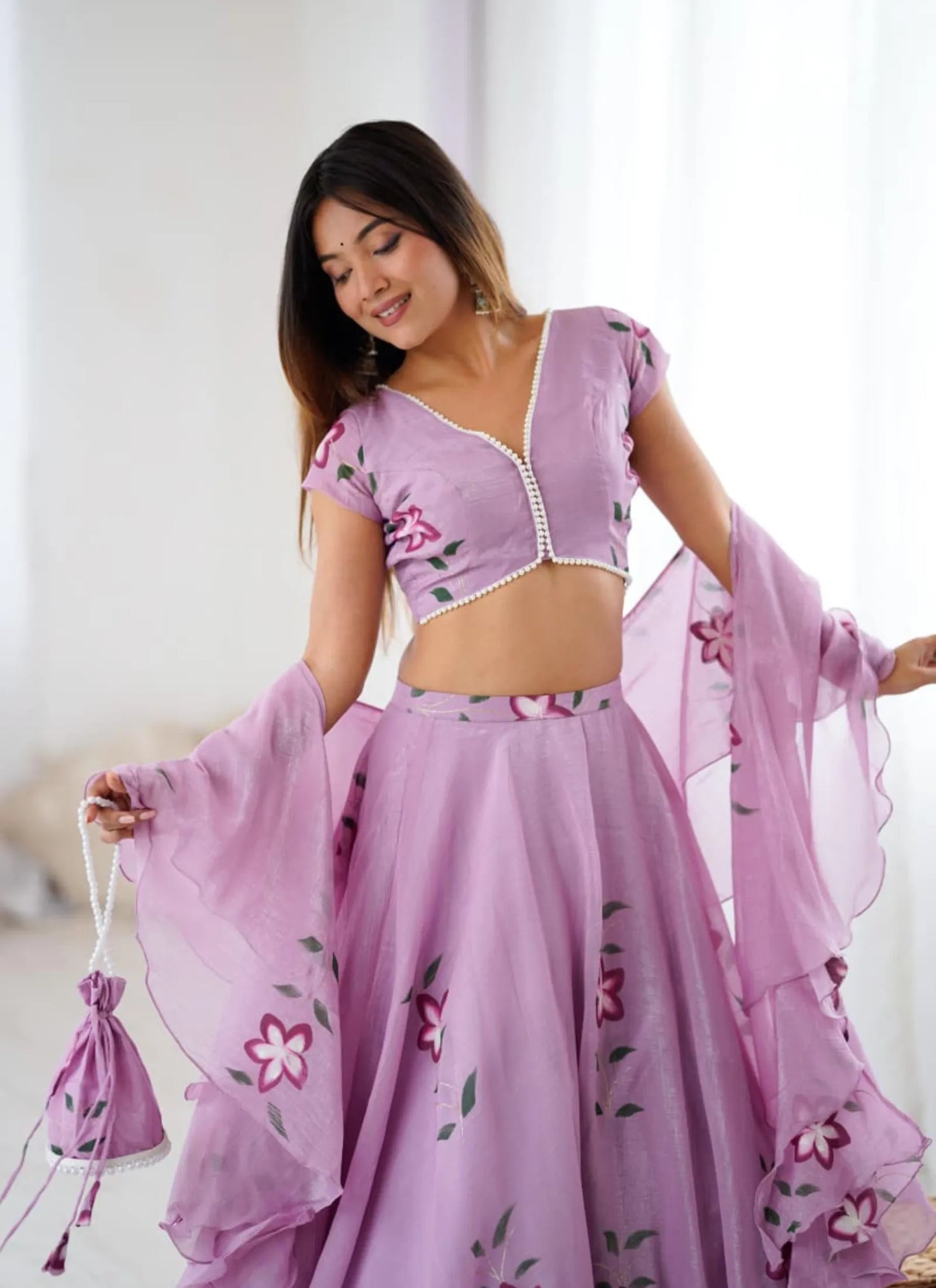 Fandy Handpaint Lehenga Choli Mauve