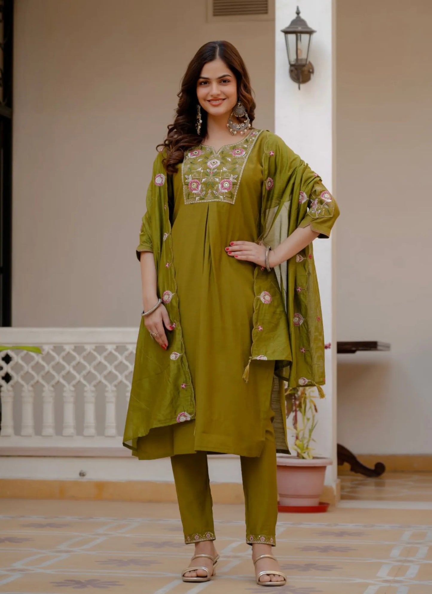 Mehndi Pure Viscose Designer Kurta Set