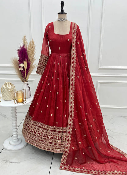 Premium Crunchy Silk Anarkali Gown Rust
