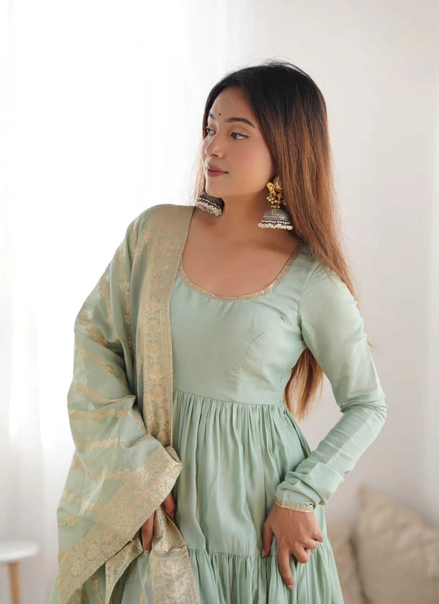 Heavy Pure Romansilk Anarkali Pista