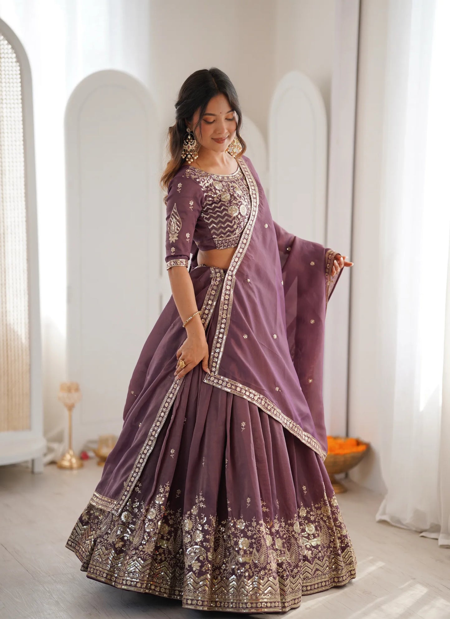 Mauve Heavy Simmer Silk Lehenga Choli