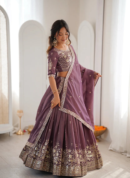 Mauve Heavy Simmer Silk Lehenga Choli
