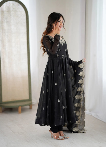 Black Designer Embroidered Anarkali Suit