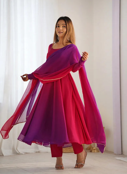 Heavy Pure Soft Fox Georgette Anarkali Dark Pink