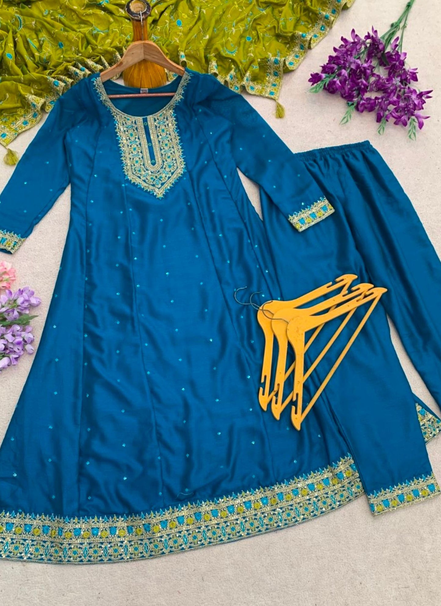 Peacock Vichitra Silk Designer Anarkali Set