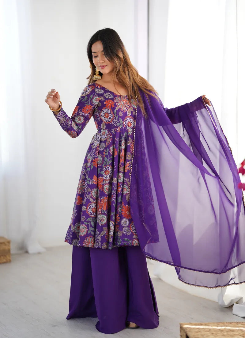 Heavy Pure Soft Romansilk Chanderi Discharge Print Fabric Purple