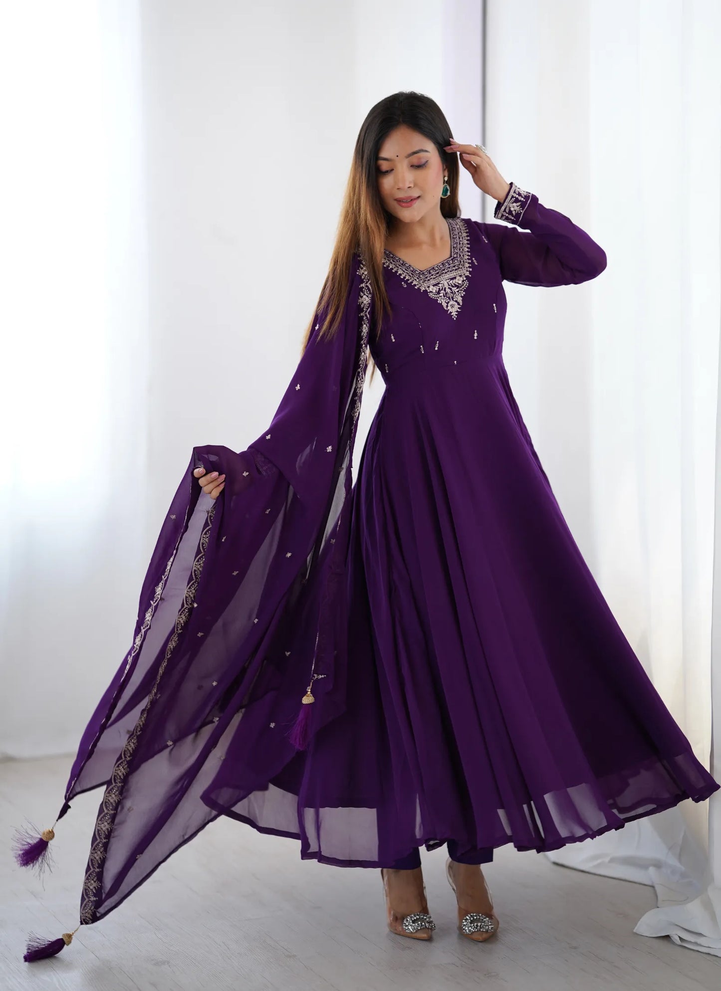 Pure Soft Fox Georgette Anarkali Purple