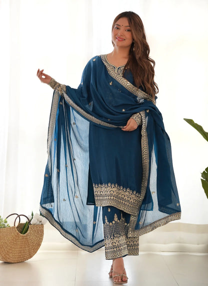Peacock Pure Chinon Silk Kurta Set