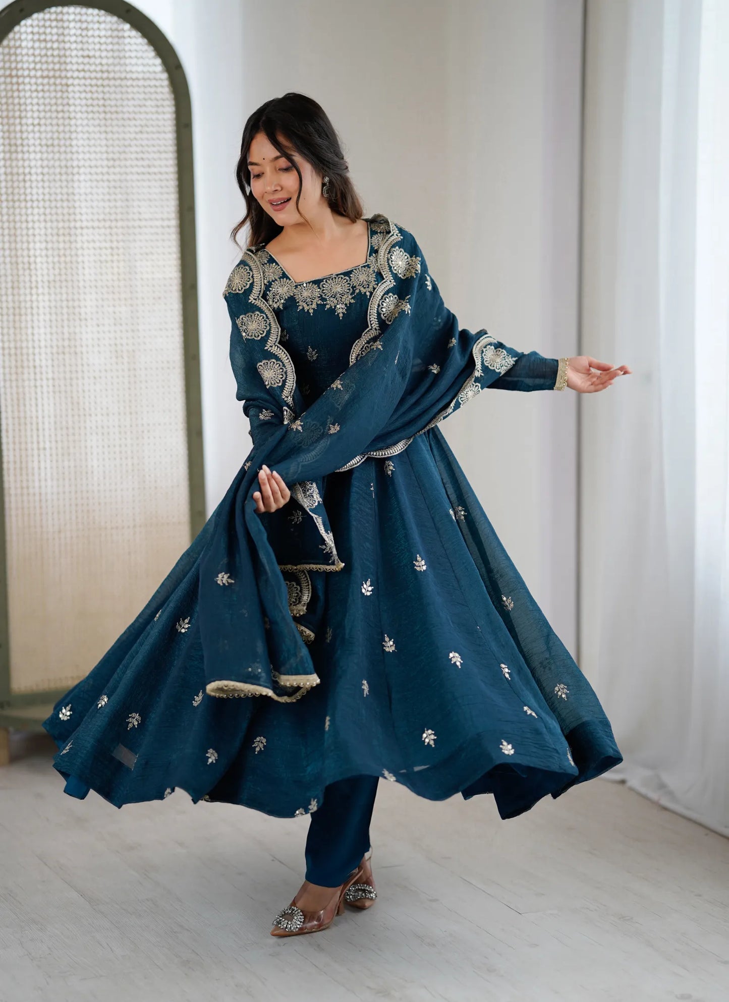 Blue Designer Embroidered Anarkali Suit
